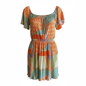 Striped Orange & Teal Short Sleeve Mini Dress